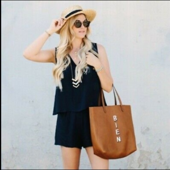 Madewell Pants - Madewell Overlay Romper Navy Blue Open Back Shorts